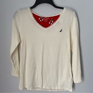 Nautica Women’s Ling Sleeve V Neck Ivory Color Pajama Top size S